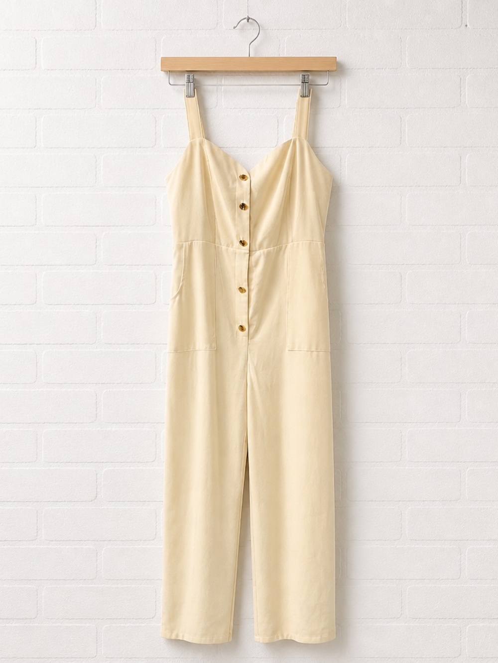 ZARA Ivory Button Front Wide Leg Jumpsuit Cream Sleeveless Minimalist Size M - Picture 3 of 5